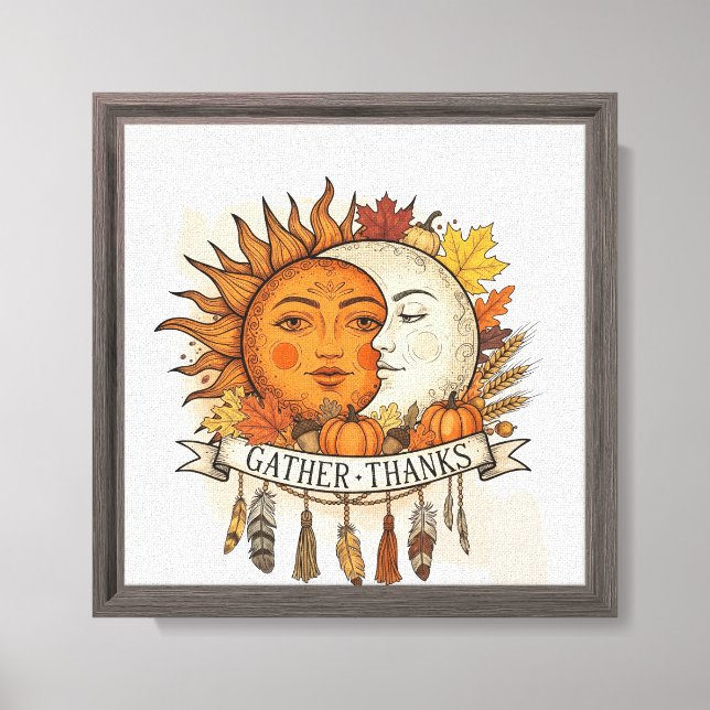Thanksgiving Boho Wall Art - Rustic Sol & Måne Cel Canvastryck (Framsida)