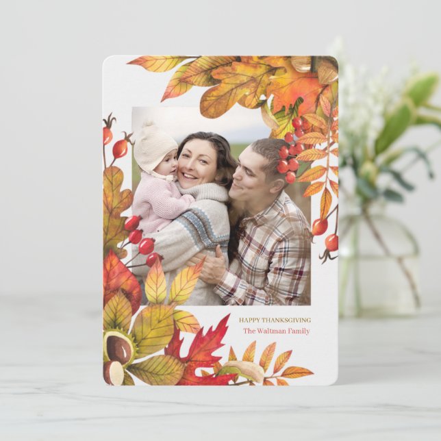 Thanksgiving Bold Botanical Flat Vert Photo Julkort (Stående Fram)