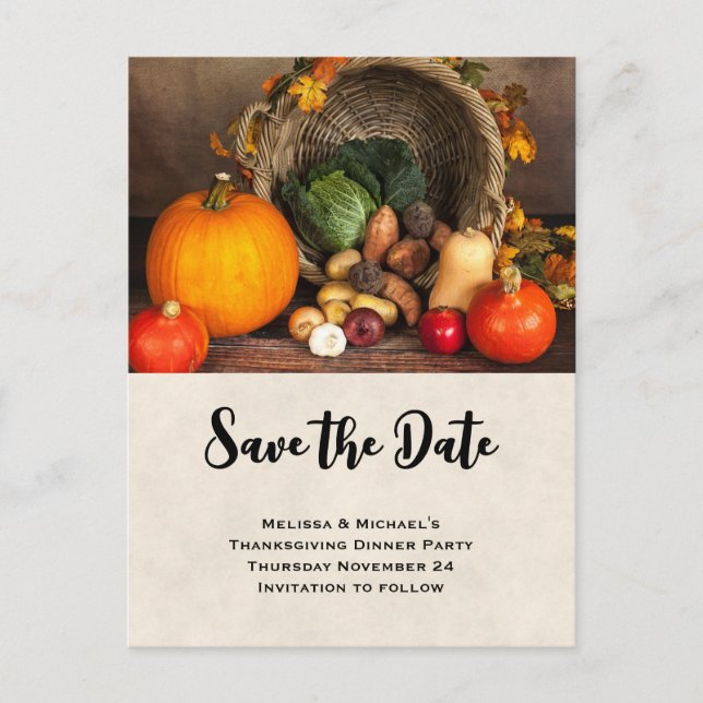 Thanksgiving Bord Bountiful Harvest Save Date Inbjudan Vykort (Framsida)
