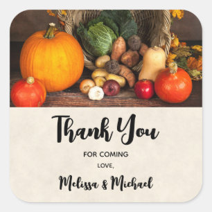 Thanksgiving Bord Bountiful Harvest Tack Fyrkantigt Klistermärke