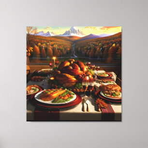 Thanksgiving - Bord höstlandskap vid middagen Canvastryck
