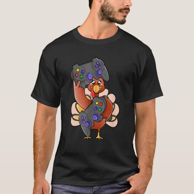 Thanksgiving Boys Ga för thanksgiving Game Control T Shirt (Framsida)