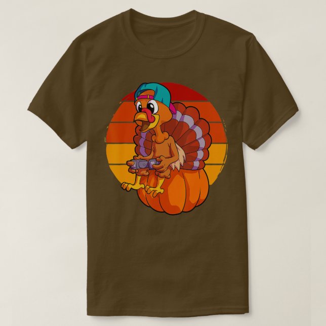 Thanksgiving Boys Manar Gaming Gift Pumpkin T Shirt (Design framsida)