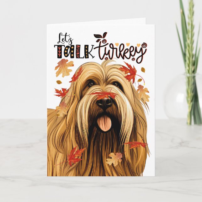 Thanksgiving Briard Terrier Hund Lets Prata med Tu Helgkort (Framsida)