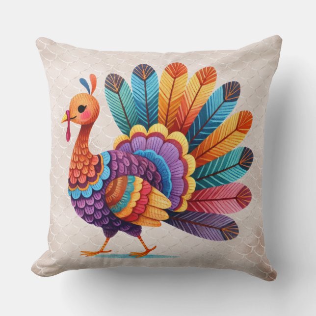 Thanksgiving Bright Feathers Turkey Dekorativ kudd Kudde (Framsida)