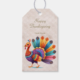 Thanksgiving Bright Feathers Turkey Gift Märkre Presentetikett