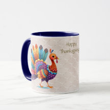 Thanksgiving Bright Feathers Turkey Mugg