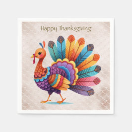 Thanksgiving Bright Feathers Turkey Napkins Pappersservett