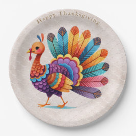 Thanksgiving Bright Feathers Turkey Papper Plate
