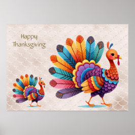 Thanksgiving Bright Feathers Turkey Poster