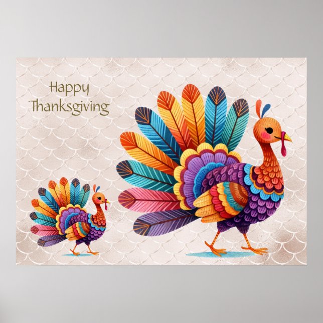 Thanksgiving Bright Feathers Turkey Poster (Framsidan)