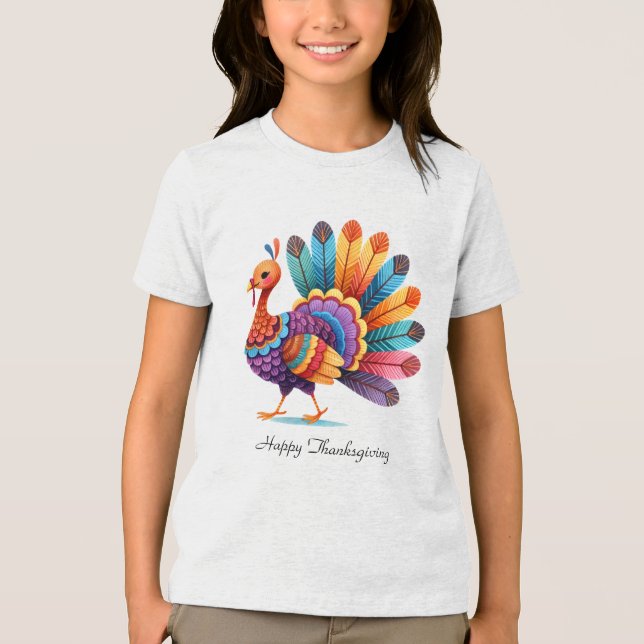 Thanksgiving Bright Feathers Turkey T-Shirt (Framsida)