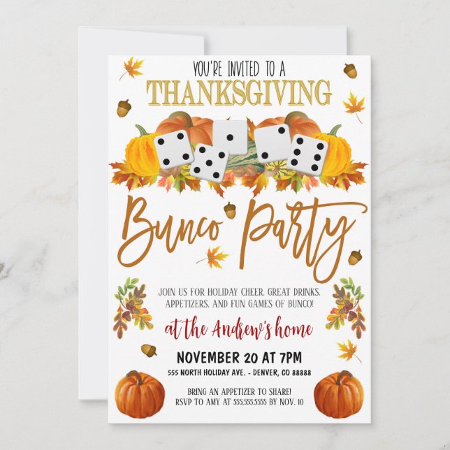 Thanksgiving Bunco Party-inbjudan Inbjudningar (Framsida)