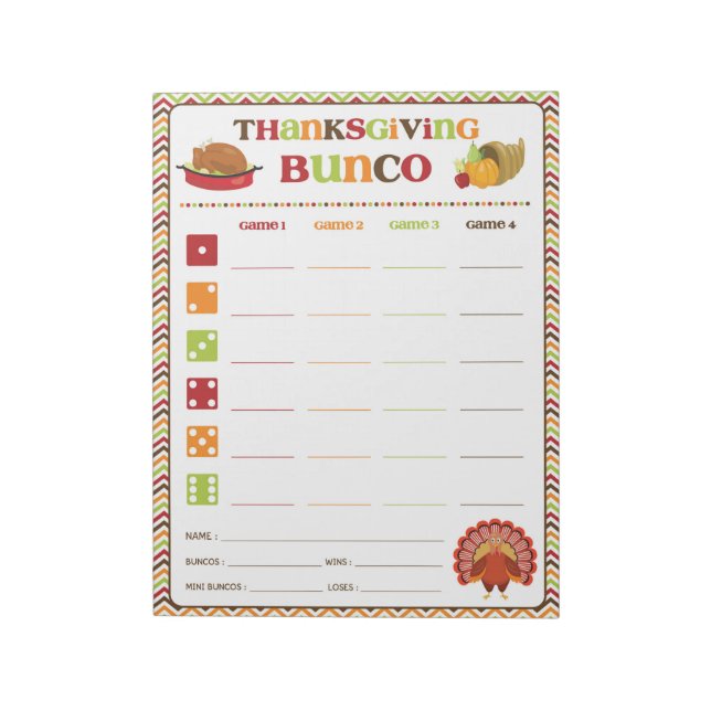 Thanksgiving Bunco Party-spelkort Anteckningsblock (Roterad)
