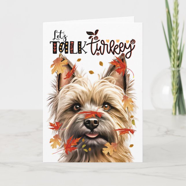 Thanksgiving Cairn Terrier Hund Lets Prata med Tur Helgkort (Framsida)
