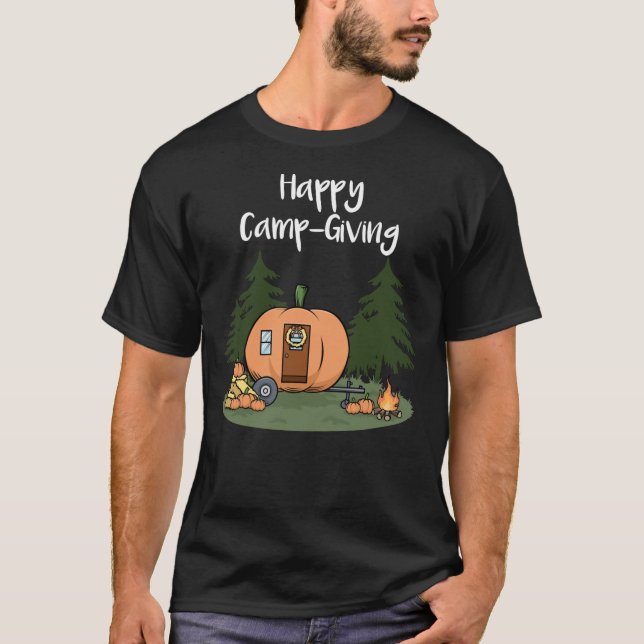 Thanksgiving Camping Pumpkin Paj Turkey Campfire T Shirt (Framsida)