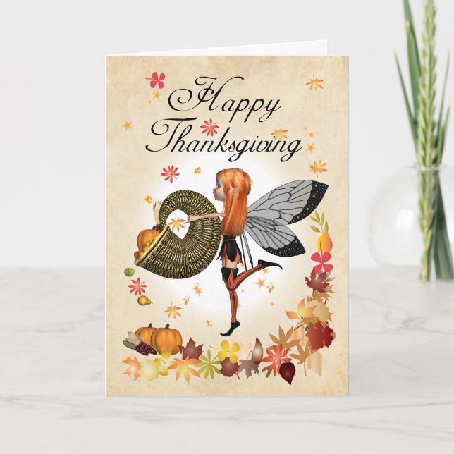 Thanksgiving Card - Cute Little Pumpkin Fairy Helgkort (Framsida)