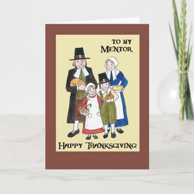 Thanksgiving Card med pilgrimer för en mentor Helgkort (Framsida)