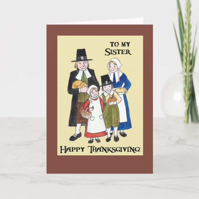 Thanksgiving Card med pilgrimer för en syster Helgkort (Framsida)
