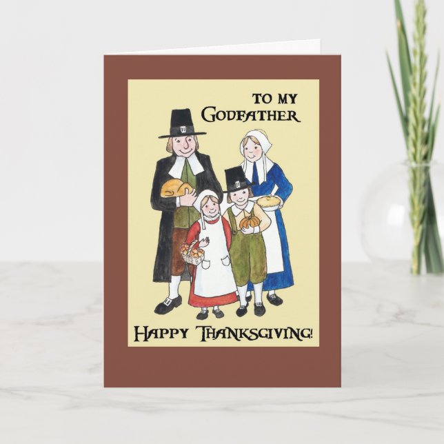 Thanksgiving Card med Pilgrims för Godfather Helgkort (Framsida)