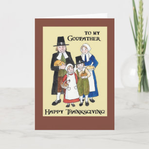 Thanksgiving Card med Pilgrims för Godfather Helgkort