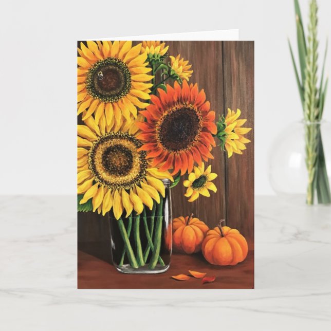 Thanksgiving Card Solblommor och pumpor Helgkort (Framsida)