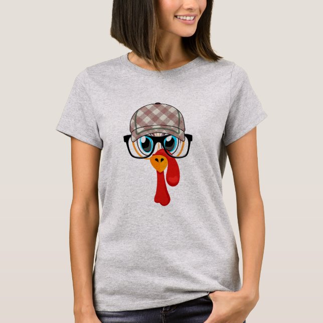 Thanksgiving Cartoon Little Turkey Face Tartan T Shirt (Framsida)