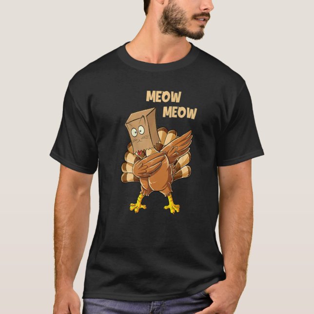 Thanksgiving Cat  Fake Cat Meow Dabbing Turkey T Shirt (Framsida)