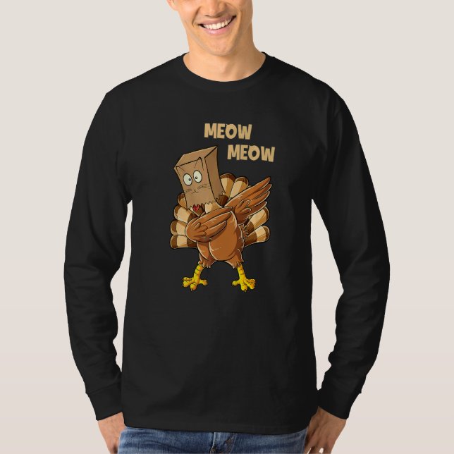 Thanksgiving Cat  Fake Cat Meow Dabbing Turkey T Shirt (Framsida)