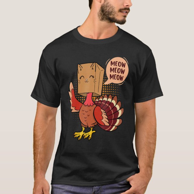 Thanksgiving Cat   Fake Cat Meow Thanksgiving Turk T Shirt (Framsida)