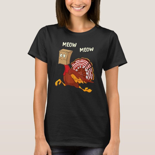 Thanksgiving Cat  Fake Cat Meow Thanksgiving Turke T Shirt (Framsida)