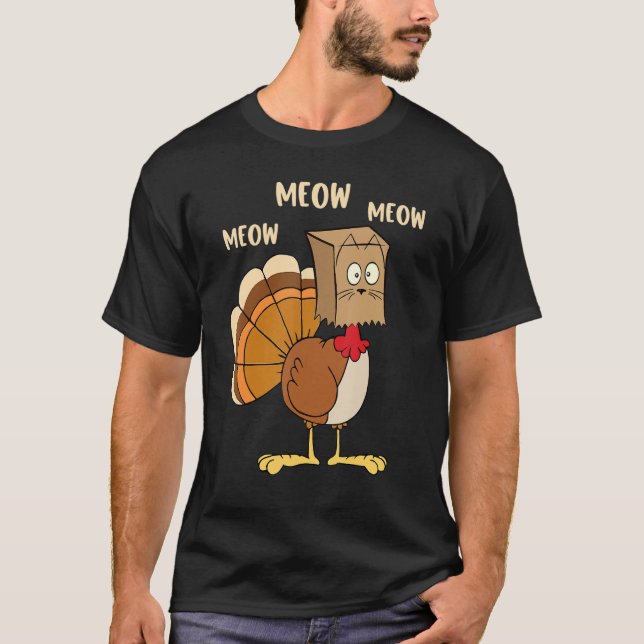 Thanksgiving Cat  Fake Cat Meow Thanksgiving Turke T Shirt (Framsida)
