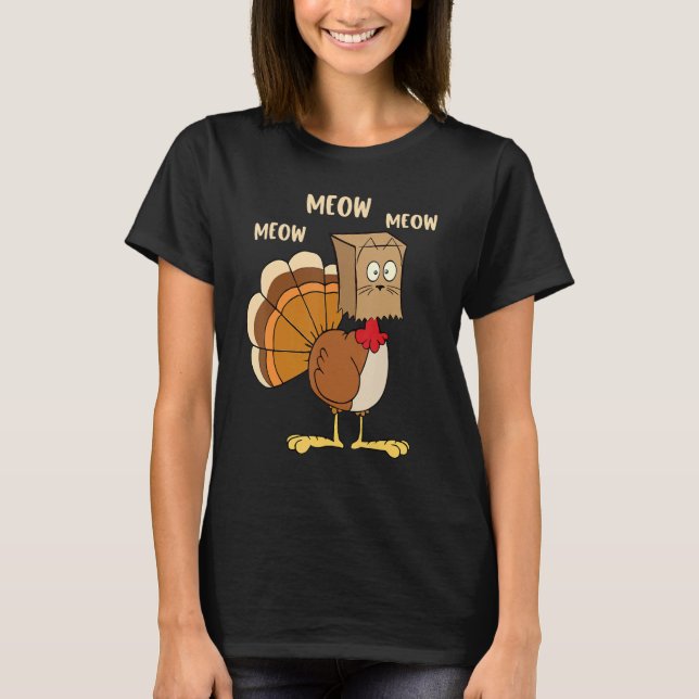 Thanksgiving Cat  Fake Cat Meow Thanksgiving Turke T Shirt (Framsida)