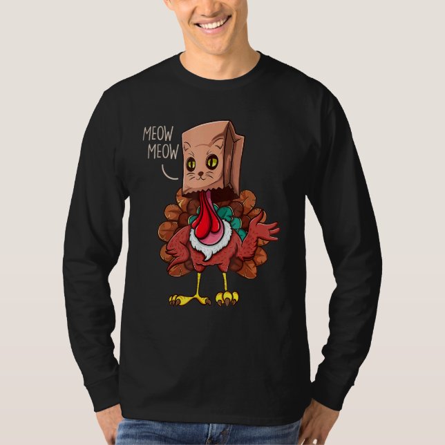 Thanksgiving Cat  Fake Cat Meow Thanksgiving Turke T Shirt (Framsida)
