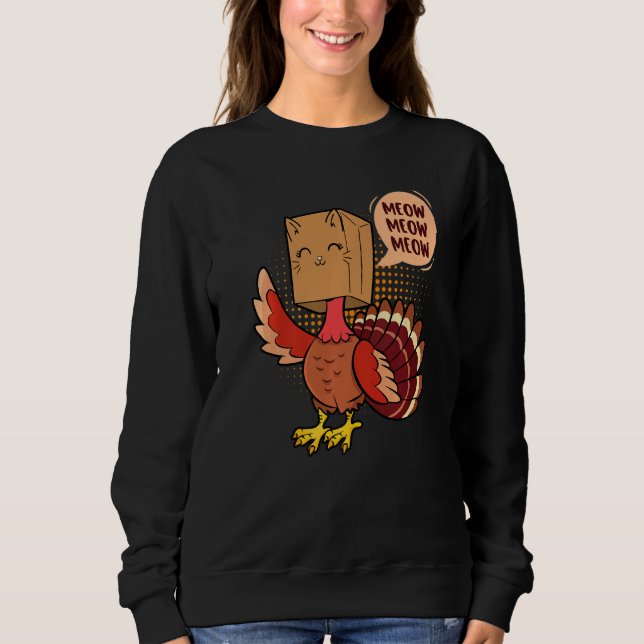 Thanksgiving Cat  Fake Cat Meow Thanksgiving Turke T Shirt (Framsida)