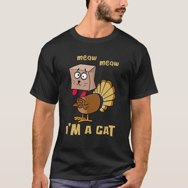 Thanksgiving Cat  Fake Cat Meow Thanksgiving Turke T Shirt (Framsida)