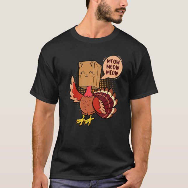 Thanksgiving Cat  Fake Cat Meow Thanksgiving Turke T Shirt (Framsida)