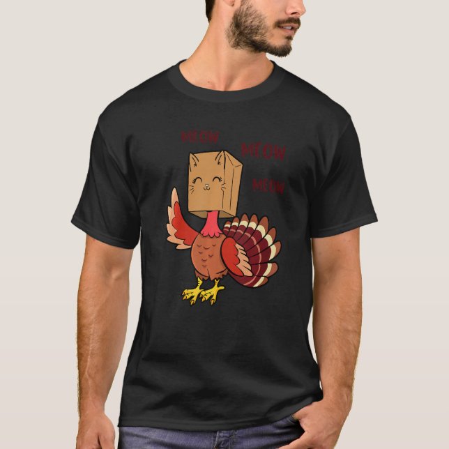 Thanksgiving Cat  Fake Cat Meow Thanksgiving Turke T Shirt (Framsida)