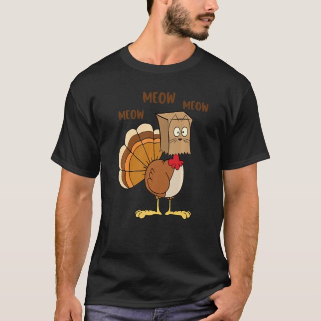 Thanksgiving Cat  Fake Cat Meow Thanksgiving Turke T Shirt (Framsida)