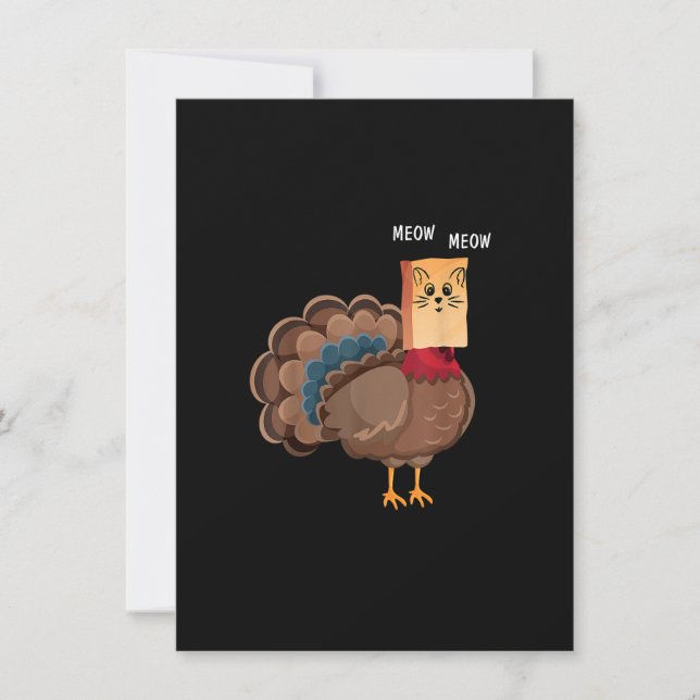 Thanksgiving Cat Fake Cat Meow Thanksgiving Turkie Inbjudningar (Framsida)