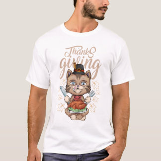 thanksgiving cat funny desing family t shirt
