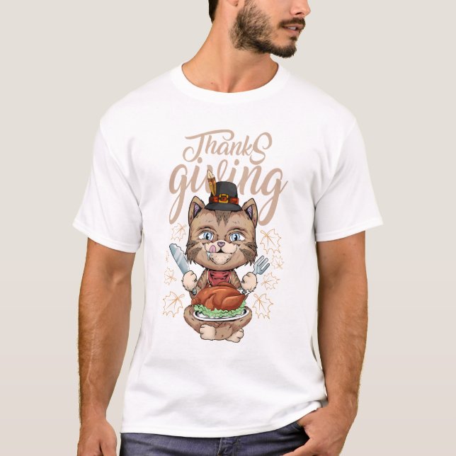 thanksgiving cat funny desing family t shirt (Framsida)