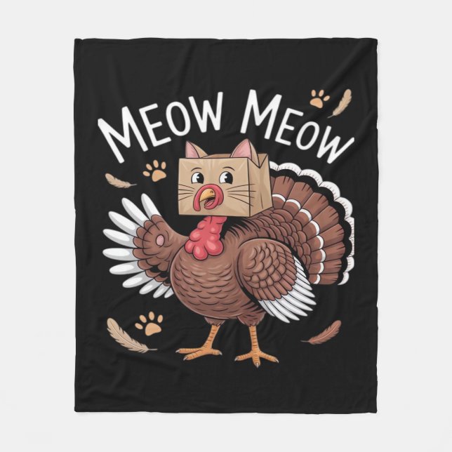 Thanksgiving Cat Funny Fake Cat Meow Thanksgiving Fleecefilt (Framsidan)