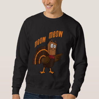 Thanksgiving Cat Funny Fake Cat Meow Thanksgiving  Lång Ärmad Tröja