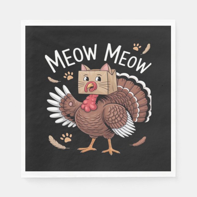 Thanksgiving Cat Funny Fake Cat Meow Thanksgiving Pappersservett (Framsidan)