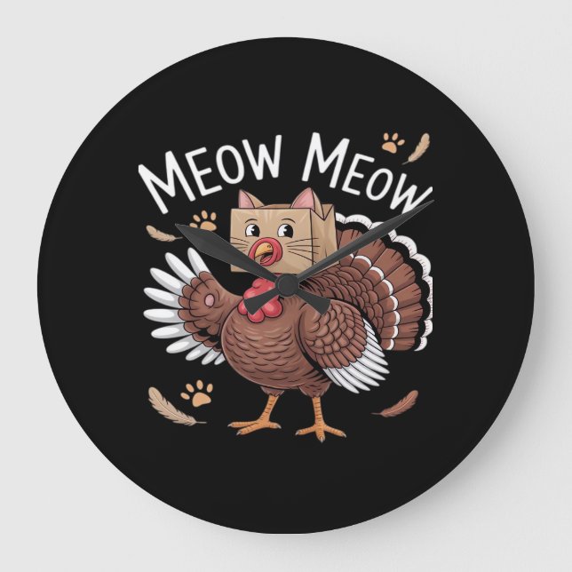 Thanksgiving Cat Funny Fake Cat Meow Thanksgiving Stor Klocka (Framsida)