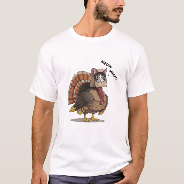 Thanksgiving Cat Funny Turkiet Fake Cat Meow Im Ca T Shirt (Framsida)