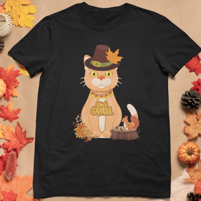 Thanksgiving Cat Lover T Shirt (Thanksgiving Cat Themed T-Shirt)