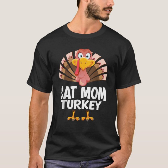 Thanksgiving Cat Mamma Turkiet Matching Pajama Man T Shirt (Framsida)