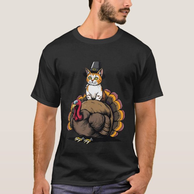 Thanksgiving Cat Pilgrim Turkey Costume Funny T Shirt (Framsida)